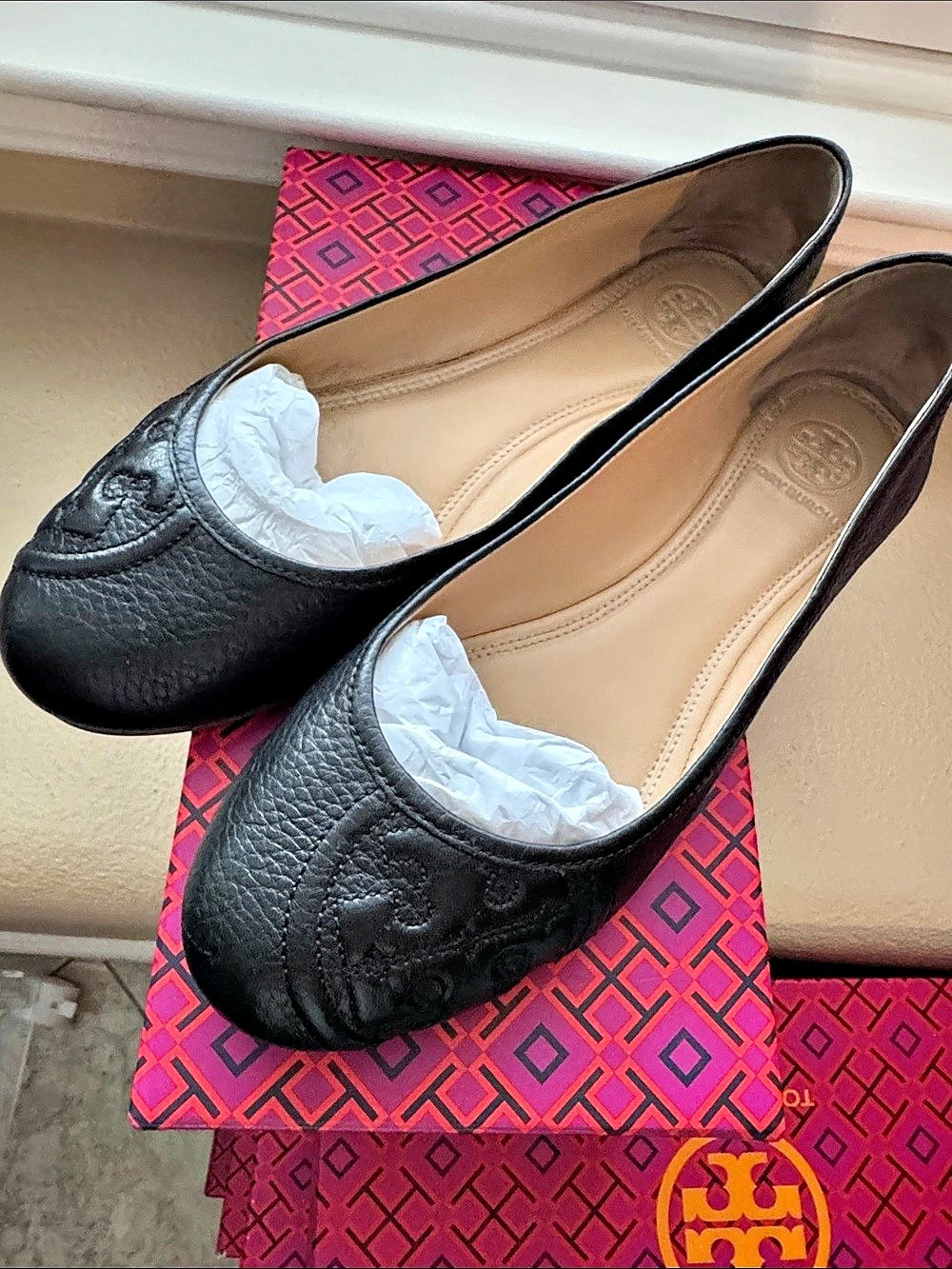 Tory Burch Ruby Ballet Flat Leather Ballet Flats Black US 7.5 Like New